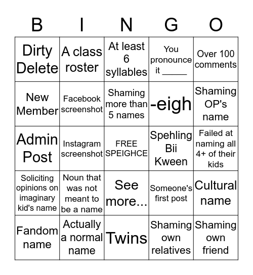 You Actually Named Your Kid Bingo? Bingo Card