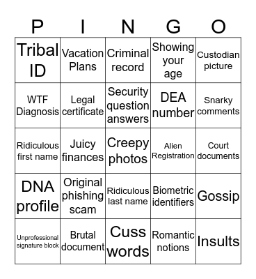PIINGO ALL STARTS EDITION Bingo Card
