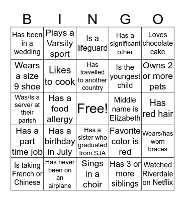 Get to Know You Bingo Card