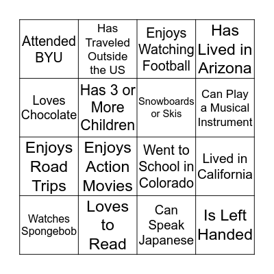 Find Someone That.... Bingo Card