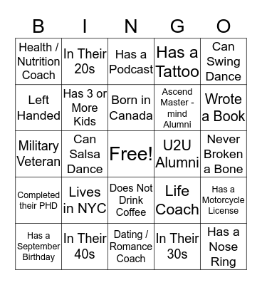 Ascend Live Bingo - Day One Bingo Card