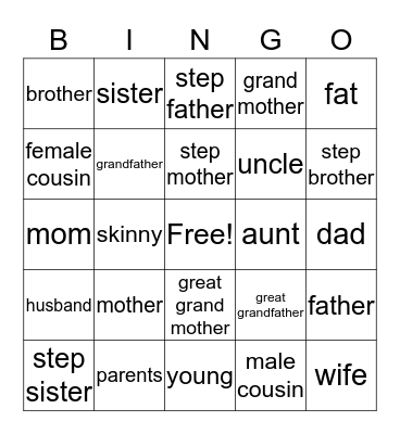 Family Vocabulary Bingo Card