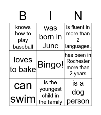 People Bingo- Find someone who Bingo Card