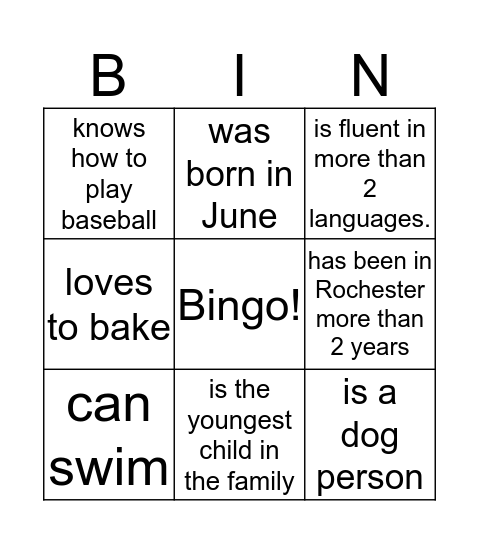 People Bingo- Find someone who Bingo Card