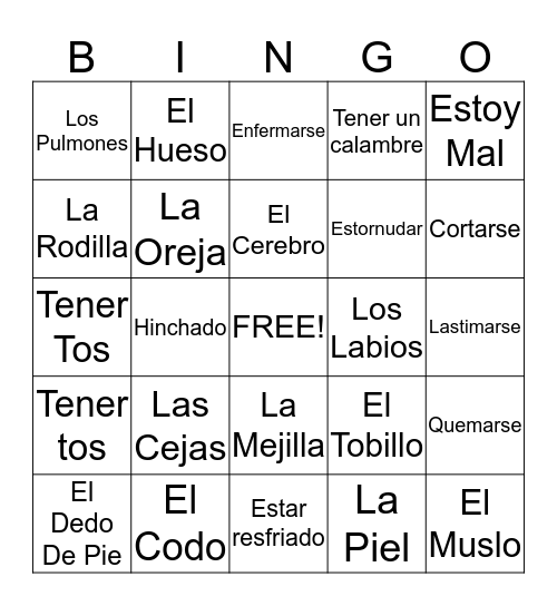 Vocabulario 4.2 Bingo Card