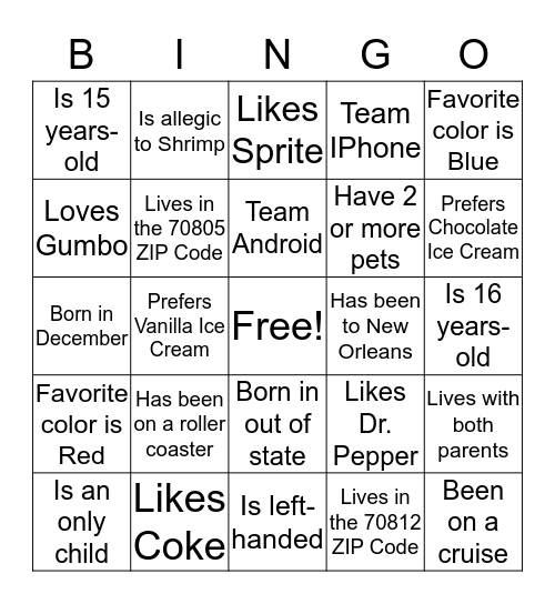 Untitled Bingo Card