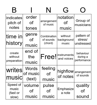 MUSIC Bingo Card