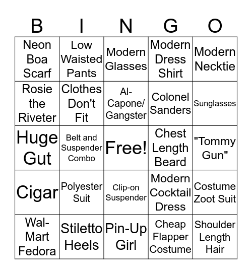 Civilian Reenactor Bingo Card