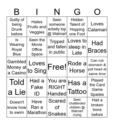 RANDOM FACTS Bingo Card