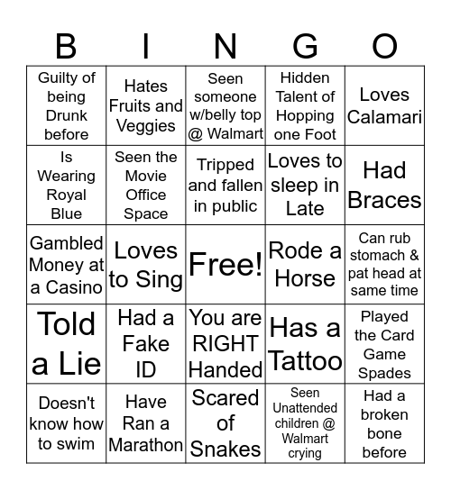 RANDOM FACTS Bingo Card