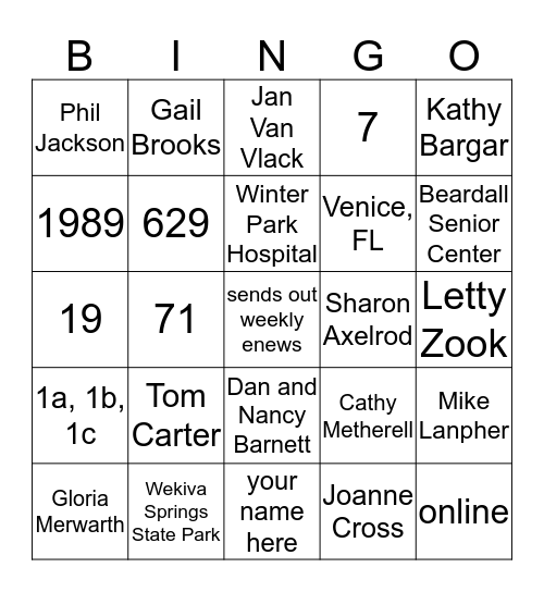 MFM call list Bingo Card