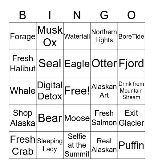 Alaska Bingo Card