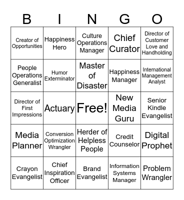 Potential Career Opportunities Bingo Card