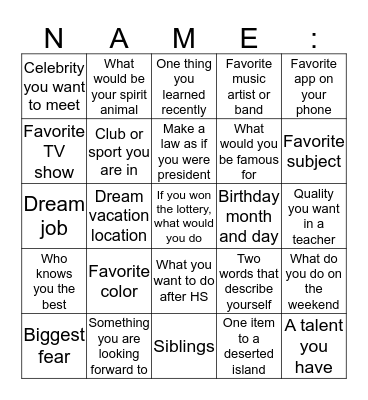 Get To Know You Bingo Card