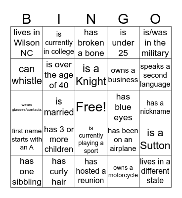 REUNION BINGO Card