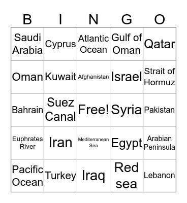 Middle East Bingo Card