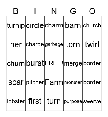 R-Controlled Vowel Bingo Card