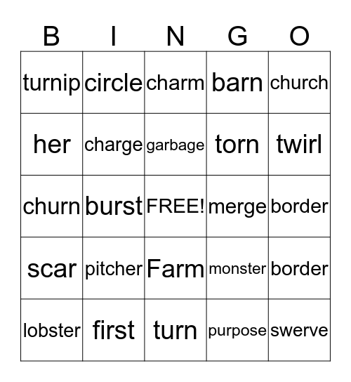 R-Controlled Vowel Bingo Card