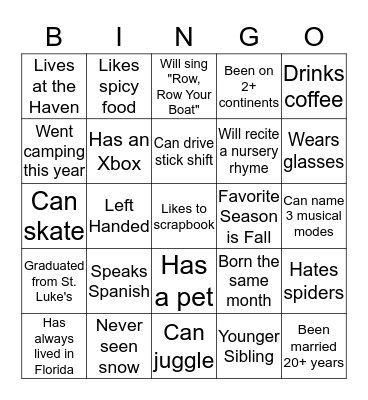 Music Potluck Bingo Card
