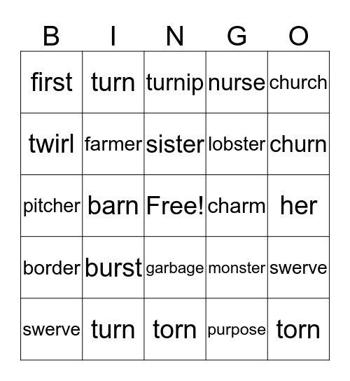 R-Controlled Vowel Bingo Card