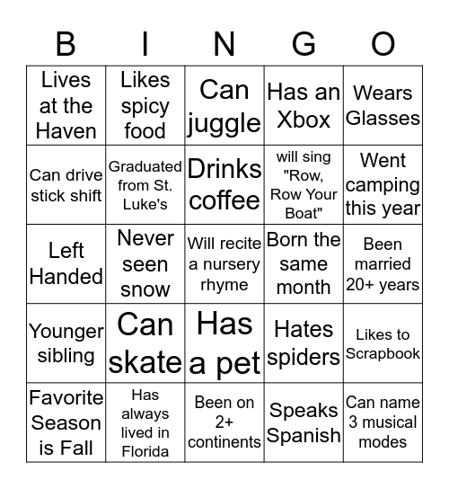Music Potluck Bingo Card