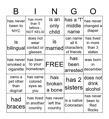 Find someone who......... Bingo Card