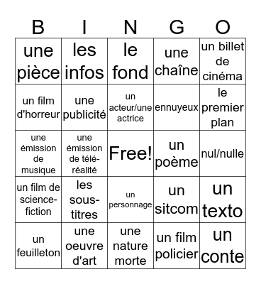 Unité 1 Bingo Card