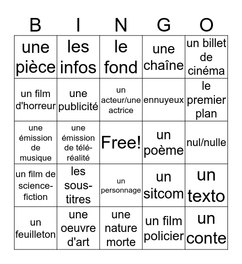 Unité 1 Bingo Card