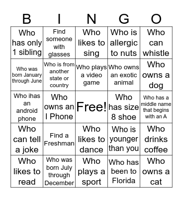 SGA Ice Breakers  Bingo Card