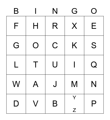 Alphabet Bingo Card