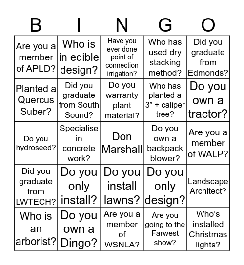 Networking Bingo Card