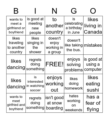 Using gerunds and short responses Bingo Card