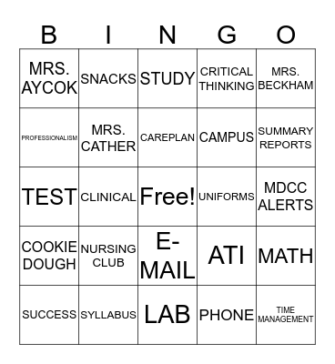 First Day Bingo Card