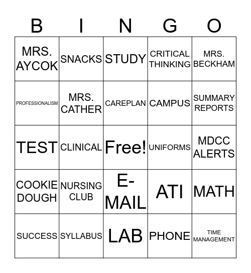 First Day Bingo Card