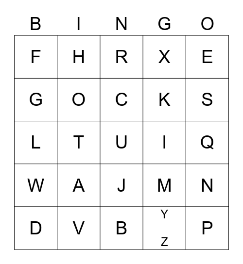 Alphabet Bingo Card