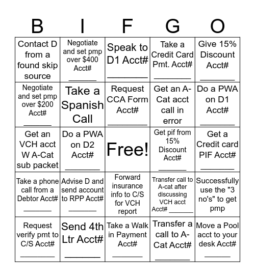 B-CAT Bingo Card