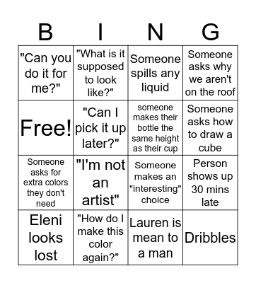 Sip and Paint Bingo Card