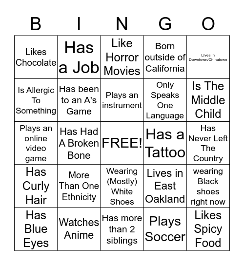 Ice Breaker Bingo Card