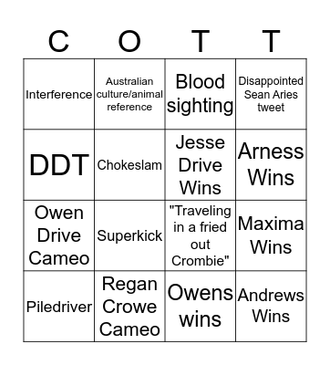 COTT Bingo Card