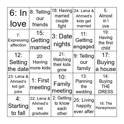 Lena's Bachelorette Bingo Card