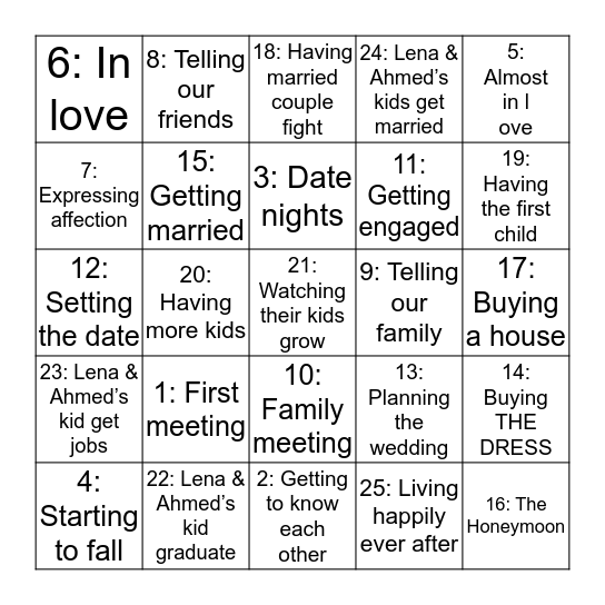 Lena's Bachelorette Bingo Card