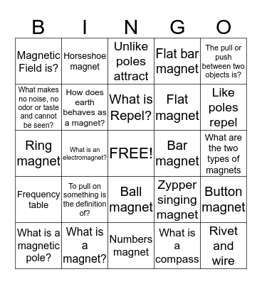 Magnets Bingo Card