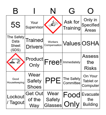 PEP Safety Bingo Card