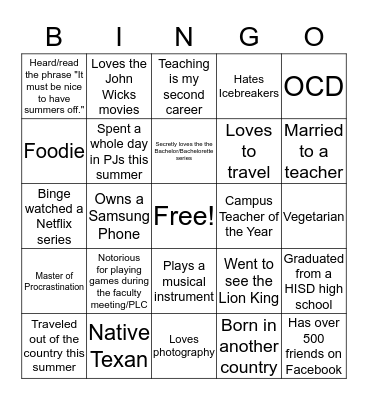 Early College People Bingo Card