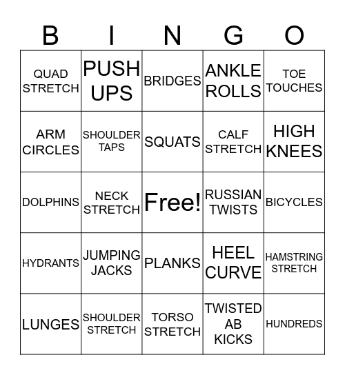 FITNESS BINGO Card