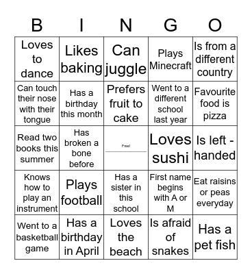 BINGO to Meet You!  Bingo Card