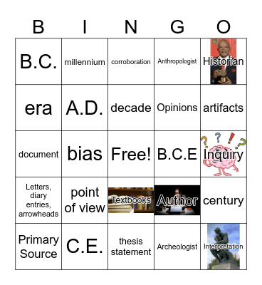 Thinking Like a Historian Bingo Card