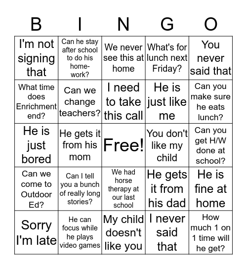 Untitled Bingo Card