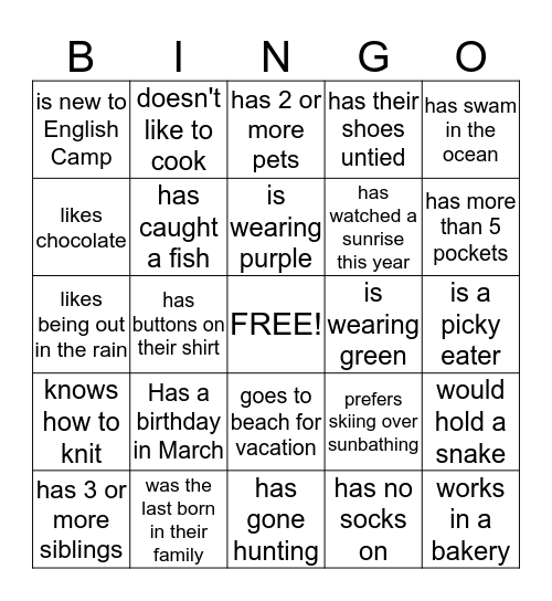 Meet Someone who... Bingo Card