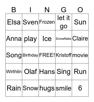 Frozen Bingo Card